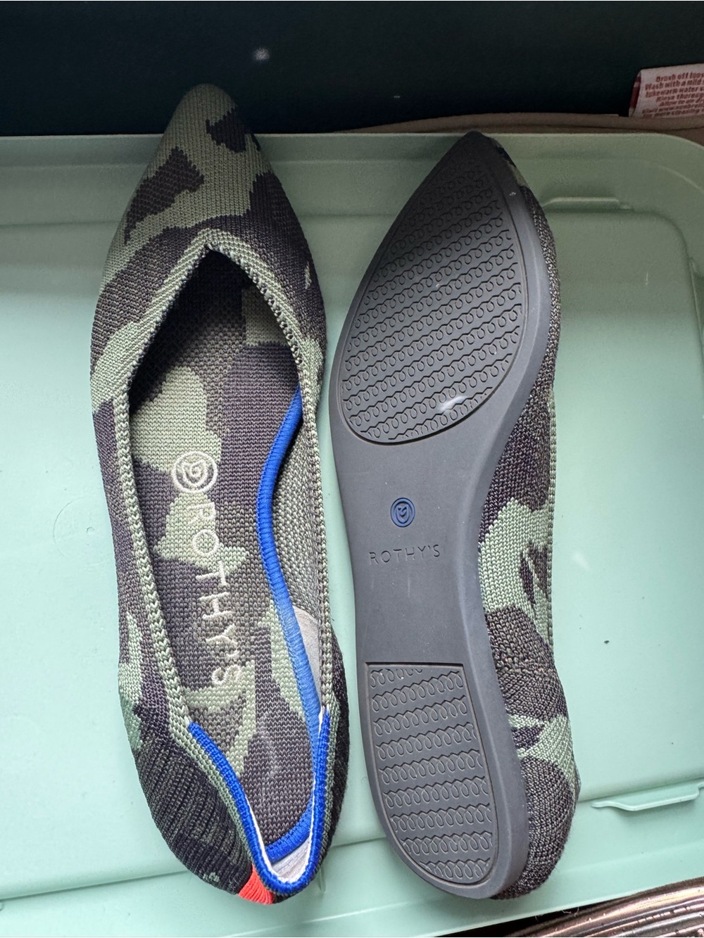 Rothy's Olive Camo Pointed Toe Flat